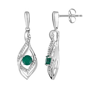 10k White Gold Emerald & 1/8 Carat T.W. Diamond Drop Earrings