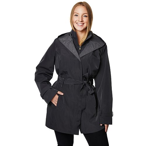 Plus Size Wildflower Hooded Belted Rain Jacket