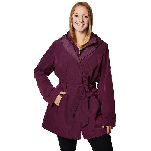 Plus Size Wildflower Hooded Belted Rain Jacket
