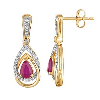 10k Gold Ruby & 1/4 Carat T.W. Diamond Drop Earrings