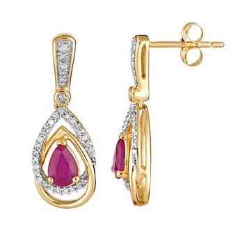 LOVEABLES 10k Gold Ruby & 1/4 Carat T.W. Diamond Drop Earrings