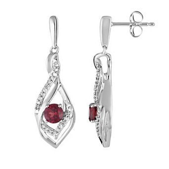 LOVEABLES 10k White Gold Garnet & 1/8 Carat T.W. Diamond Drop Earrings