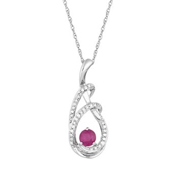LOVEABLES 10k White Gold Ruby & 1/8 Carat T.W. Diamond Drop Pendant Necklace