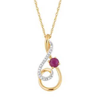 10k Gold Ruby & 1/10 Carat T.W. Diamond Pendant Necklace
