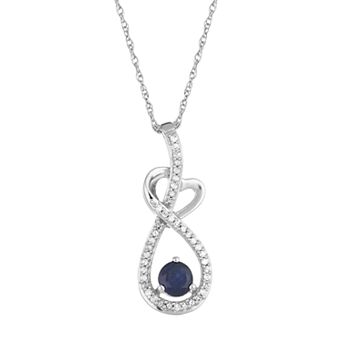 LOVEABLES 10k White Gold Sapphire & 1/8 Carat T.W. Diamond Heart Drop Pendant