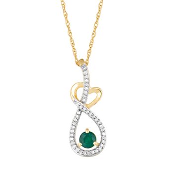 10k Gold Emerald & 1/8 Carat T.W. Diamond Heart Drop Pendant