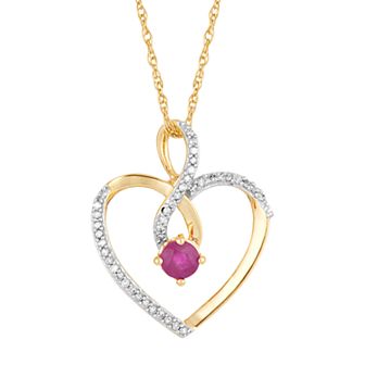 10k Gold Ruby & 1/8 Carat T.W. Diamond Infinity Heart Pendant Necklace