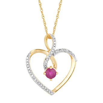 10k Gold Ruby & 1/8 Carat T.W. Diamond Infinity Heart Pendant Necklace