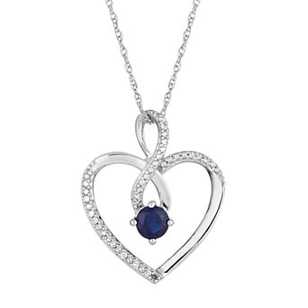 10k White Gold Sapphire & 1/8 Carat T.W. Diamond Infinity Heart Pendant Necklace