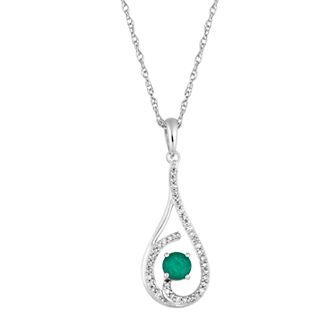 10k White Gold Emerald 1/8 Carat T.W. Diamond Drop Pendant Necklace