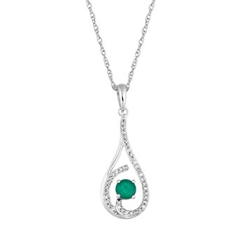 LOVEABLES 10k White Gold Emerald 1/8 Carat T.W. Diamond Drop Pendant Necklace