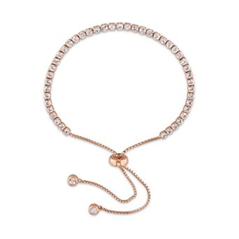 Stella Grace Rose Gold Tone Sterling Silver White Topaz Bolo Bracelet