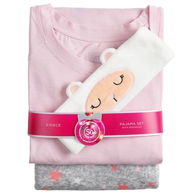 Juniors' SO® Sleep Tee, Banded Bottom Sleep Pants & Headband Pajama Set