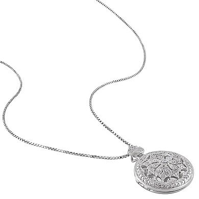 Stella Grace Sterling Silver 1/10 Carat T.W. Diamond Floral Locket Necklace