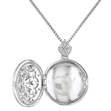 Stella Grace Sterling Silver 1/10 Carat T.W. Diamond Floral Locket Necklace