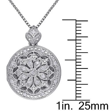 Stella Grace Sterling Silver 1/10 Carat T.W. Diamond Floral Locket Necklace