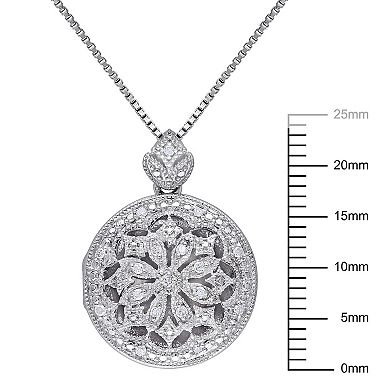 Stella Grace Sterling Silver 1/10 Carat T.W. Diamond Floral Locket Necklace