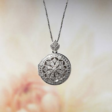 Stella Grace Sterling Silver 1/10 Carat T.W. Diamond Floral Locket Necklace