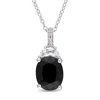 Stella Grace Sterling Silver Black Sapphire, Lab-Created White Sapphire & Diamond Accent Pendant