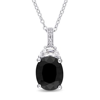 Stella Grace Sterling Silver Black Sapphire, Lab-Created White Sapphire & Diamond Accent Pendant