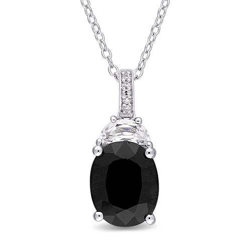 Stella Grace Sterling Silver Black Sapphire, Lab-Created White Sapphire ...