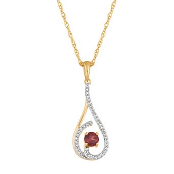 LOVEABLES 10k Gold Garnet & 1/8 Carat T.W. Diamond Drop Pendant Necklace