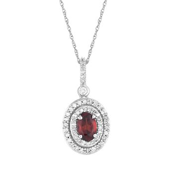 LOVEABLES 10k White Gold Garnet & 1/4 Carat T.W. Diamond Oval Halo Pendant Necklace
