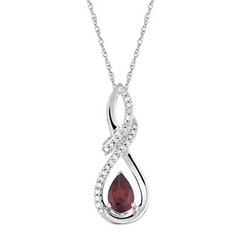 10k White Gold Garnet & Diamond Accent Drop Pendant Necklace