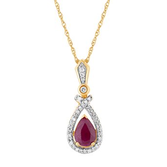 Lovemark 10k Gold Ruby & 1/6 Carat T.W. Diamond Teardrop Pendant Necklace
