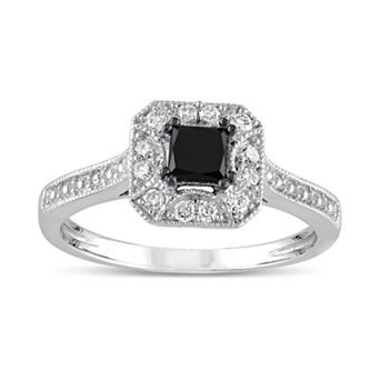 Stella Grace 10k White Gold 1/2 Carat T.W. Black & White Diamond Halo Engagement Ring