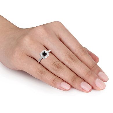 Stella Grace 10k White Gold 1/2 Carat T.W. Black & White Diamond Halo Engagement Ring