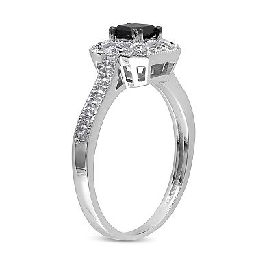 Lovemark 10k White Gold 1/2 Carat T.W. Black & White Diamond Halo Engagement Ring