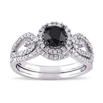 Stella Grace 10k White Gold 1 1/2 Carat T.W. Black & White Diamond Engagement Ring Set