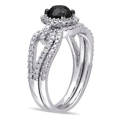 Stella Grace 10k White Gold 1 1/2 Carat T.W. Black & White Diamond Engagement Ring Set