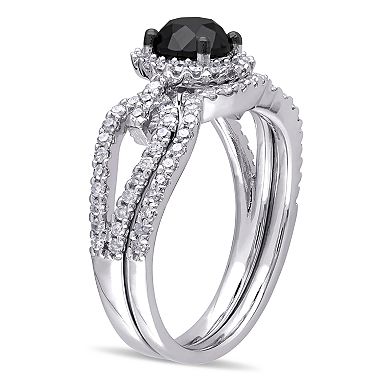 Lovemark 10k White Gold 1 1/2 Carat T.W. Black & White Diamond Engagement Ring Set