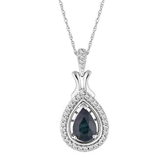Lovemark 10k White Gold Sapphire & 1/6 Carat T.W. Diamond Teardrop Halo Pendant