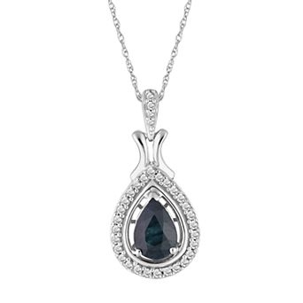 Lovemark 10k White Gold Sapphire & 1/6 Carat T.W. Diamond Teardrop Halo Pendant