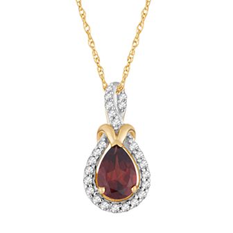 10k Gold Garnet & 1/6 Carat T.W. Diamond Halo Pendant Necklace