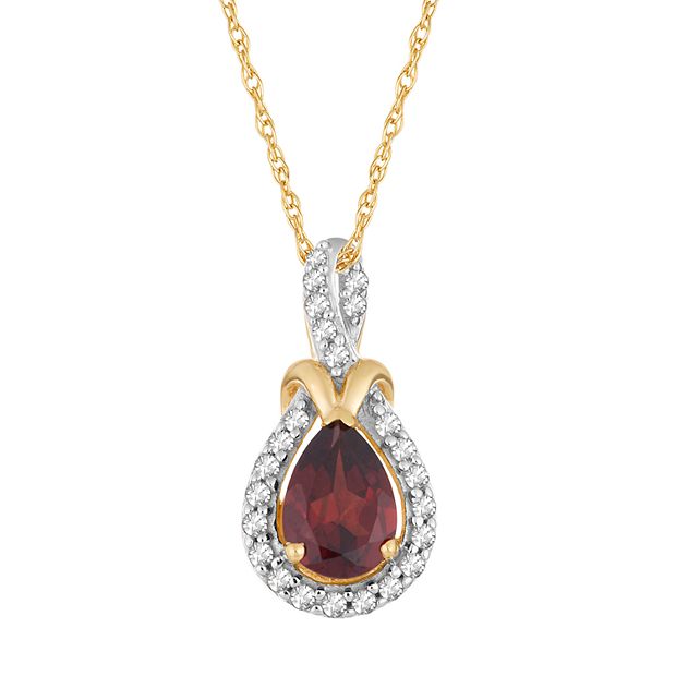 10k Gold Garnet & 1/6 Carat T.W. Diamond Halo Pendant Necklace