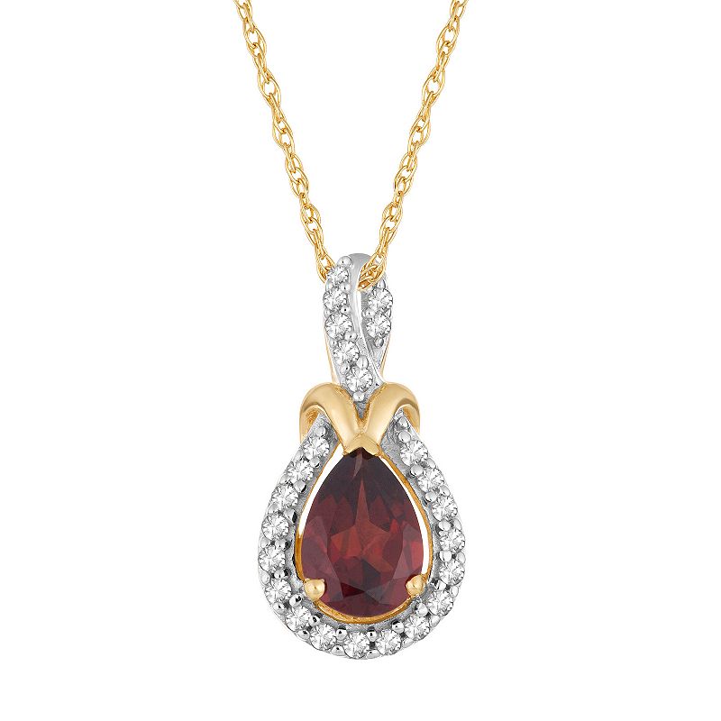 10k Gold Garnet & 1/6 Carat T.W. Diamond Halo Pendant Necklace, Womens, S