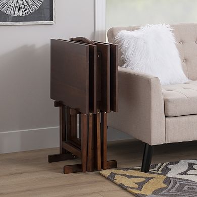 Linon Hazelnut Finish Tray Table 5-piece Set