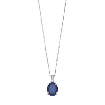 Gemminded Sterling Silver Lab-Created Sapphire & Diamond Accent Oval Pendant Necklace
