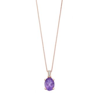 Gemminded 14k Rose Gold Over Silver Amethyst & Diamond Accent Oval Pendant Necklace