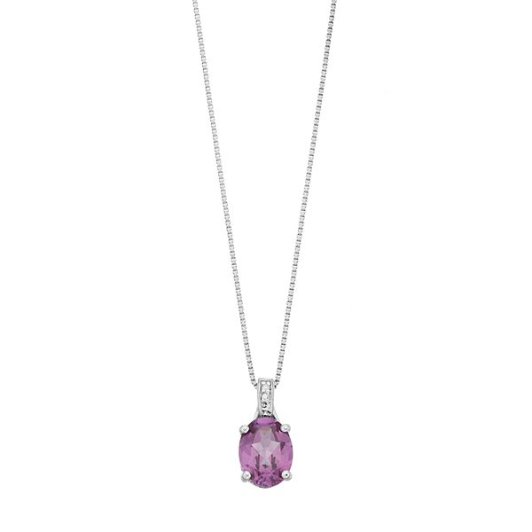 Oval Lab-Created Pink Sapphire and Diamond Accent Pendant in Sterling  Silver