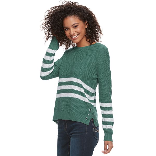 Juniors' Pink Republic Lace-Up Striped Sweater