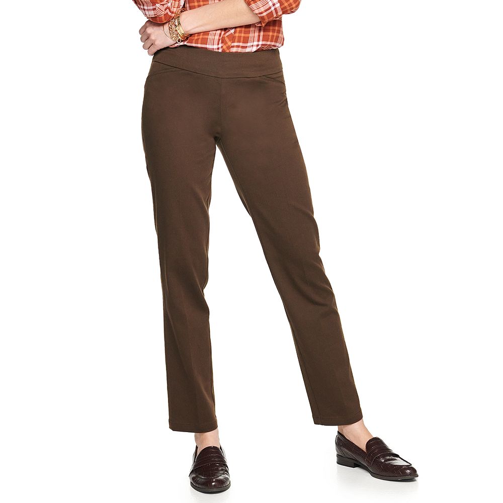 Women's Croft & Barrow Effortless Stretch Pull-On Straight-Leg Pants, Size: 12 Short, Cocoa