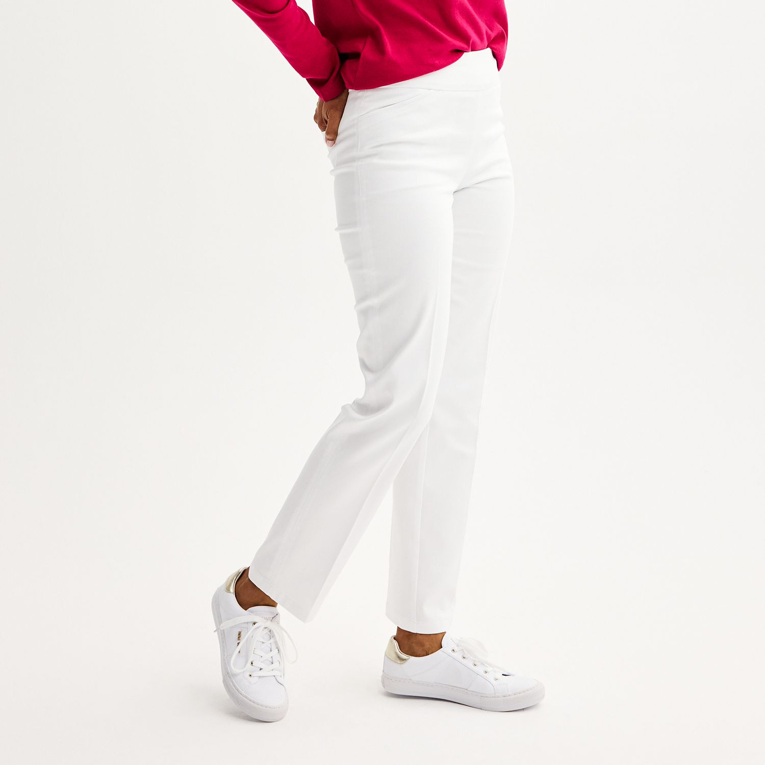 white stretch pants