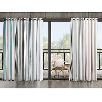 Madison Park 1-Panel Bolinas Stripe Light Filtering Outdoor Curtains