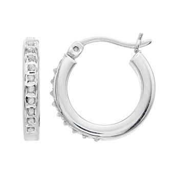 Platinum Over Silver Diamond Mystique Hoop Earrings