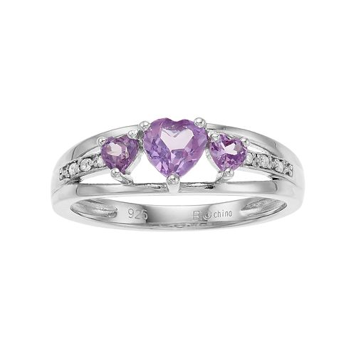 Sterling Silver LabCreated Alexandrite Diamond Accent 3Stone Heart Ring
